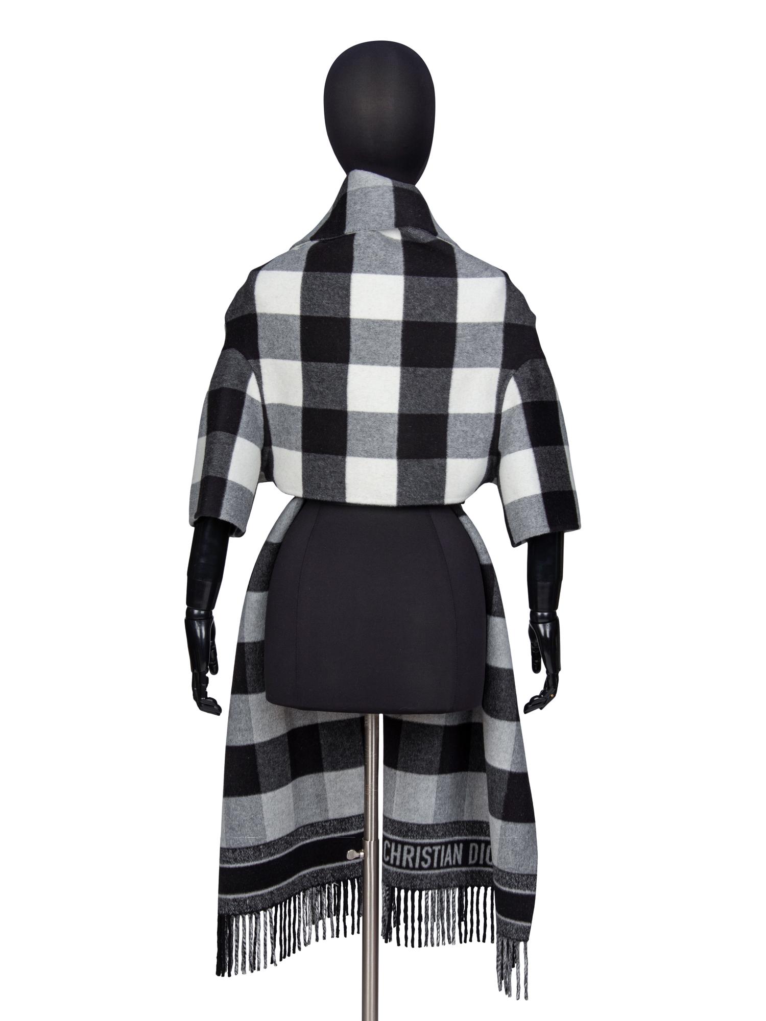 CHRISTIAN DIOR, BELTED PLAID SCARF BOLERO/SHAWL