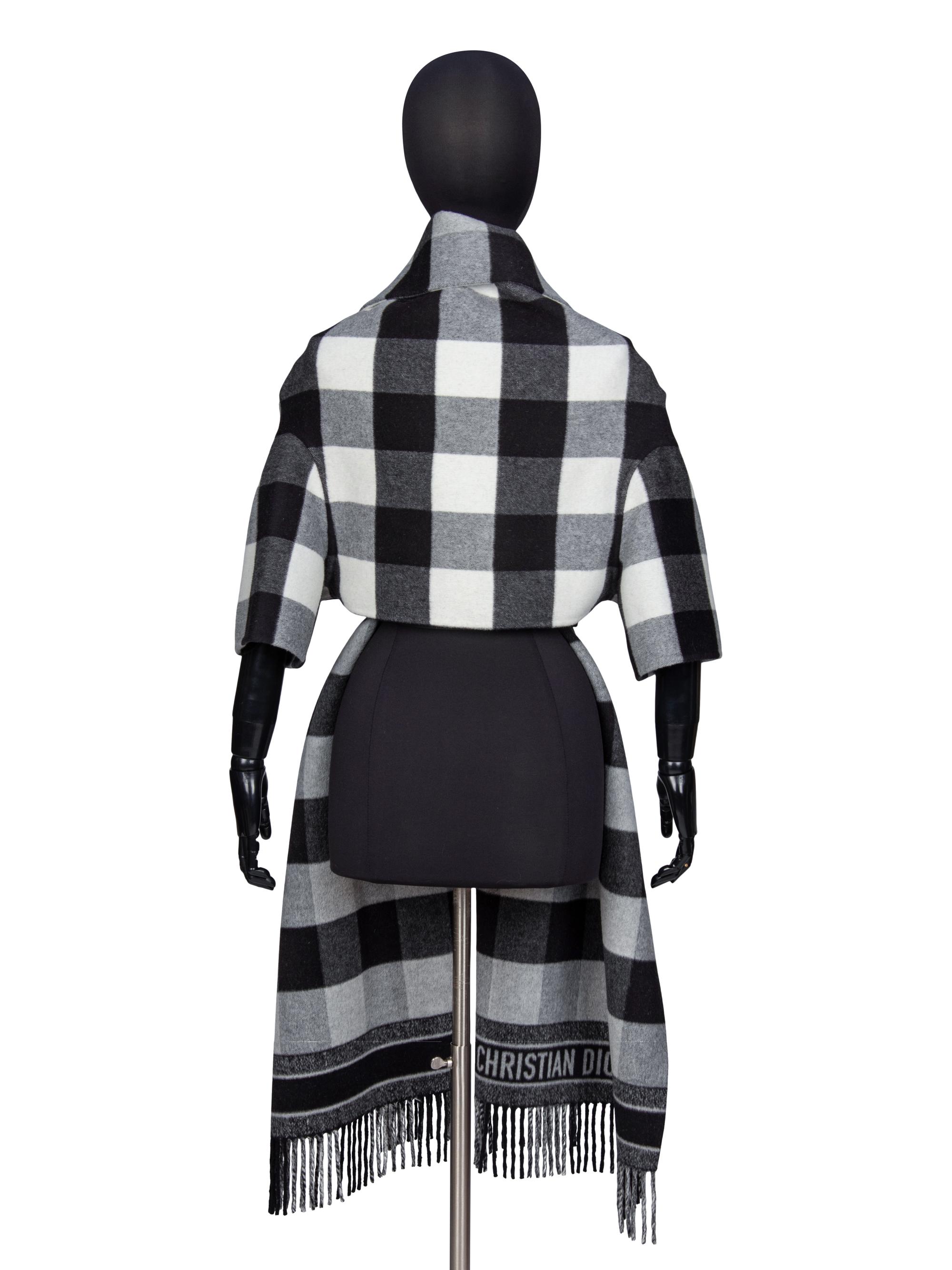 CHRISTIAN DIOR, BELTED PLAID SCARF BOLERO/SHAWL
