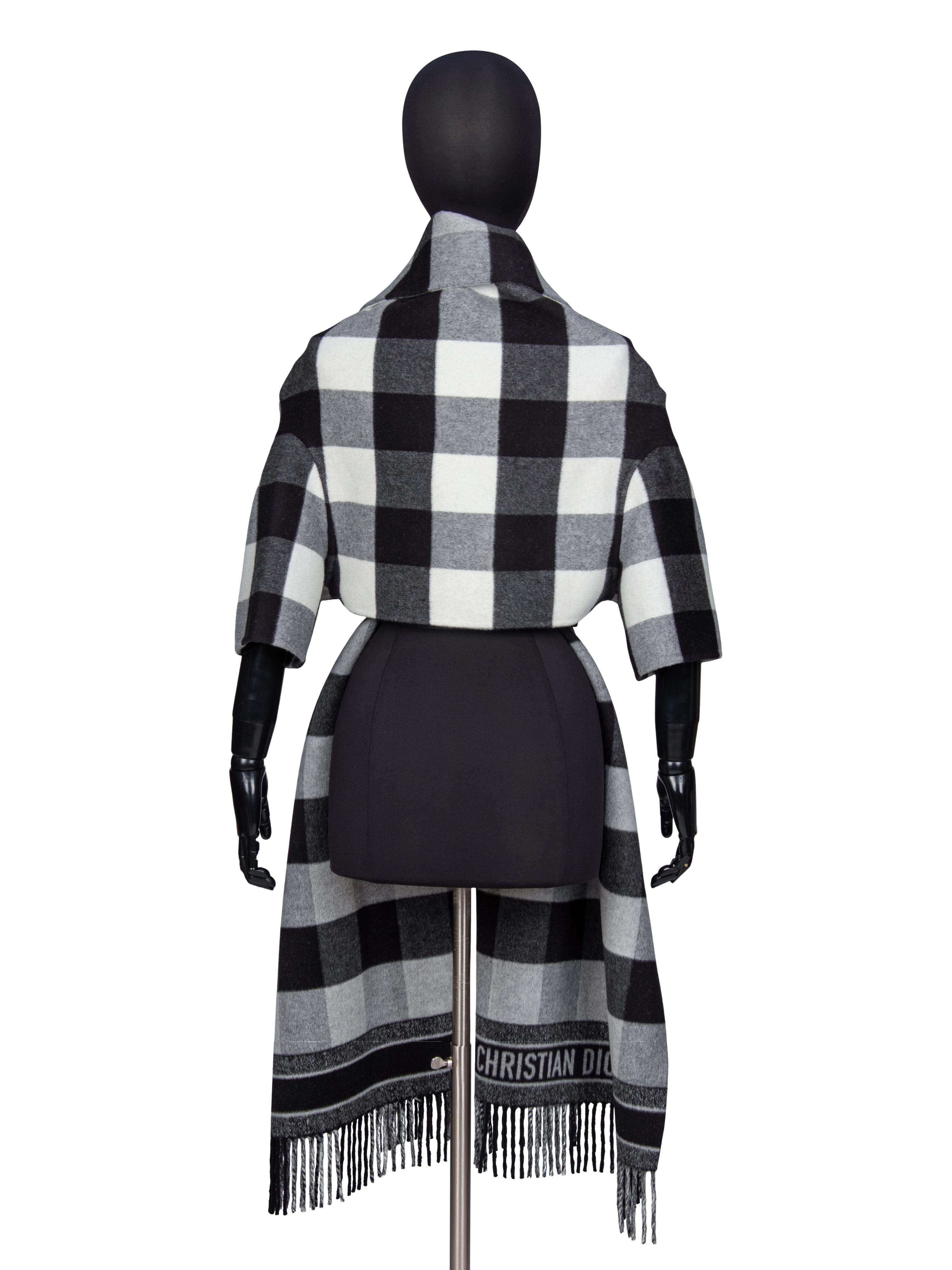 CHRISTIAN DIOR, BELTED PLAID SCARF BOLERO/SHAWL