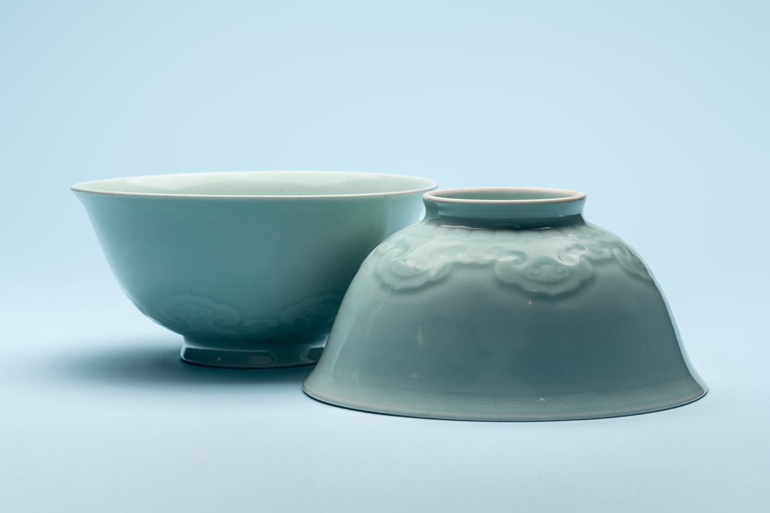 A Pair of Rare and Large Chinese Celadon Glazed Bowls