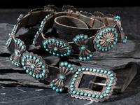 Silver and Turquoise Petit Point Cluster Concha Belt