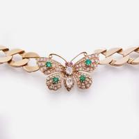 A 14K Yellow Gold and Gemstone Butterfly Necklace