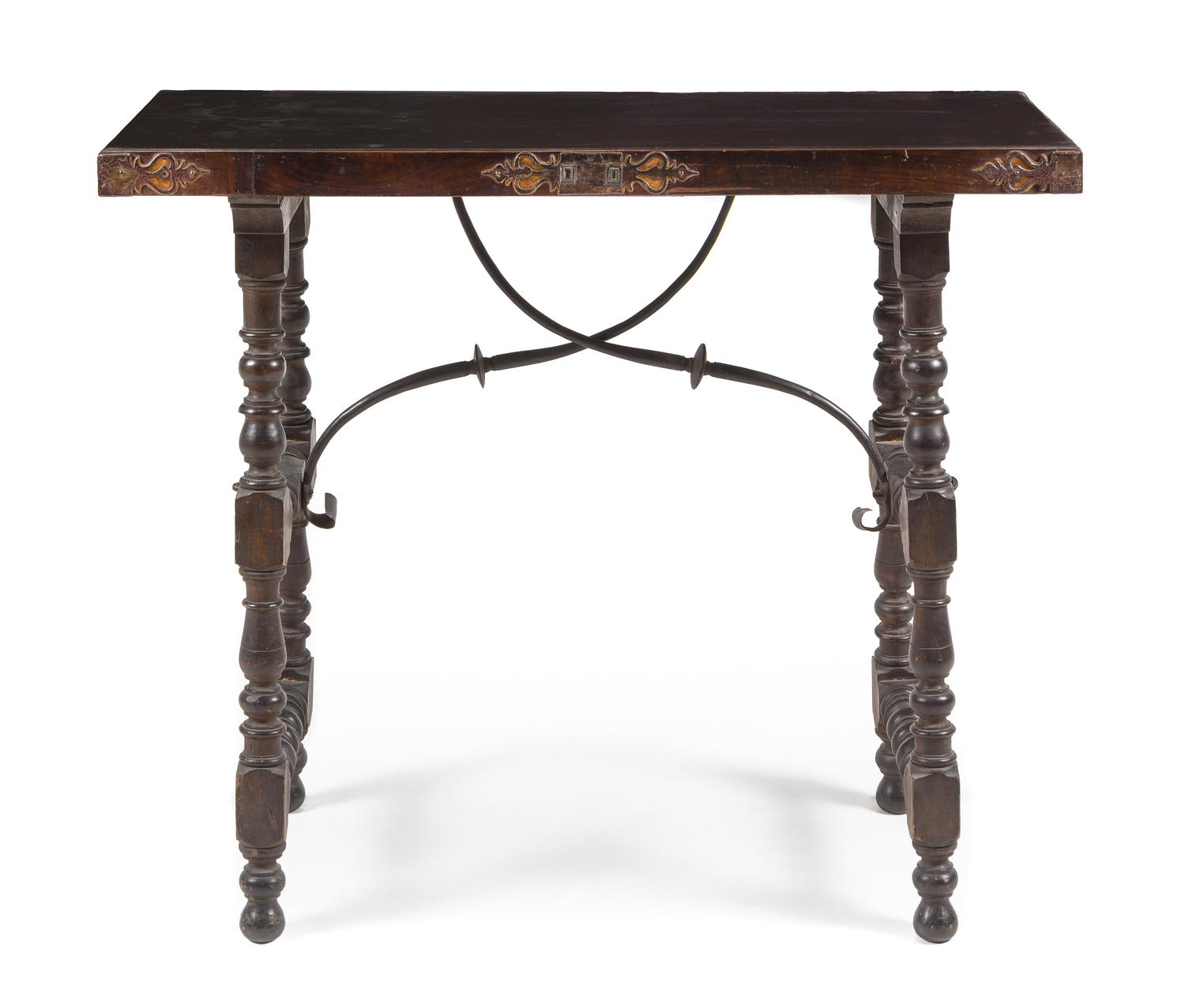A Spanish Baroque Walnut Table Height 35 x width 40 3/8 x depth 15 3/4 inches. — 19TH CENTURY