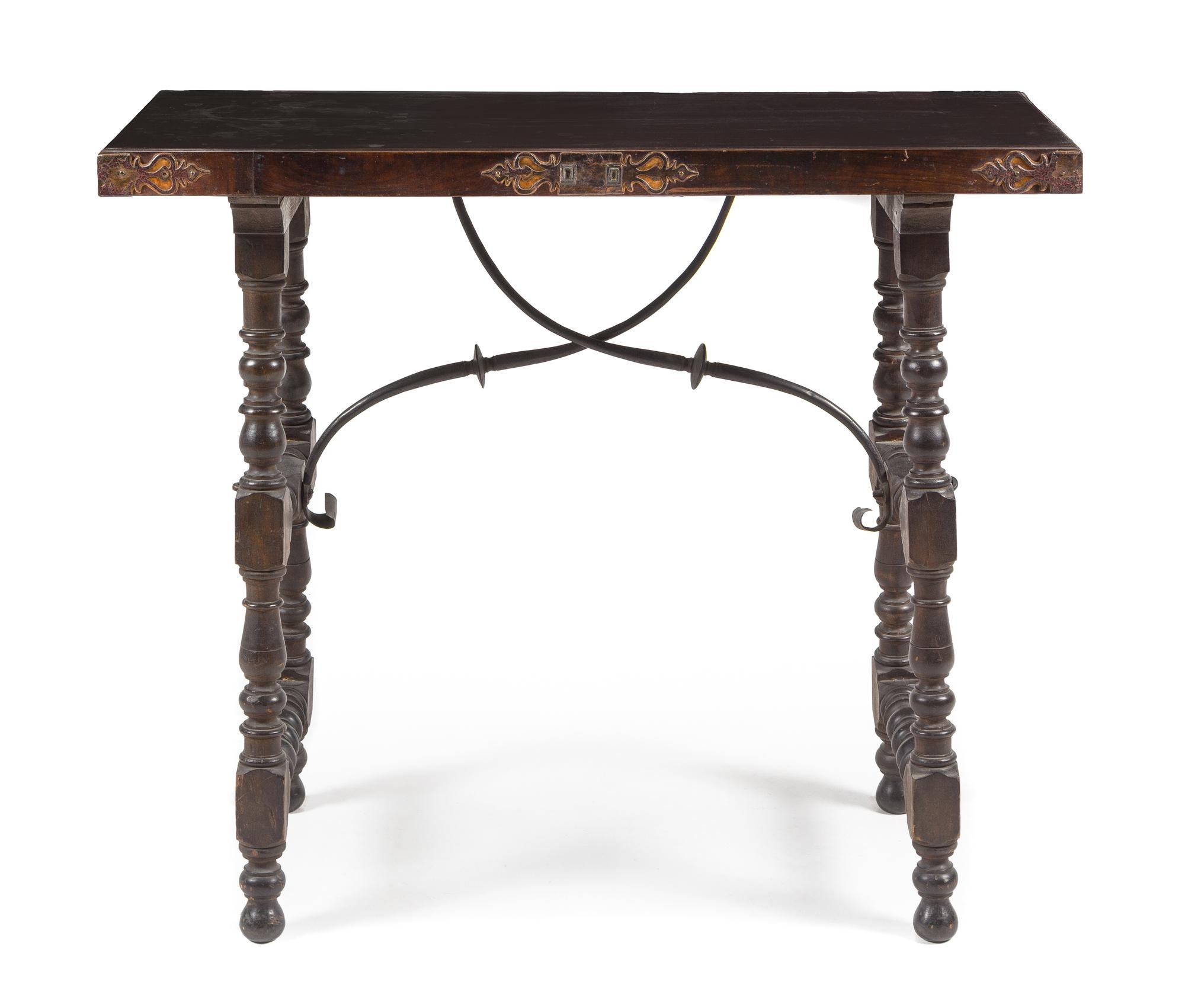 A Spanish Baroque Walnut Table Height 35 x width 40 3/8 x depth 15 3/4 inches. — 19TH CENTURY