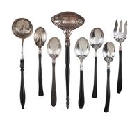 Eight American and Continental Silver and Silverplate Wood-Handled Serving Utensils