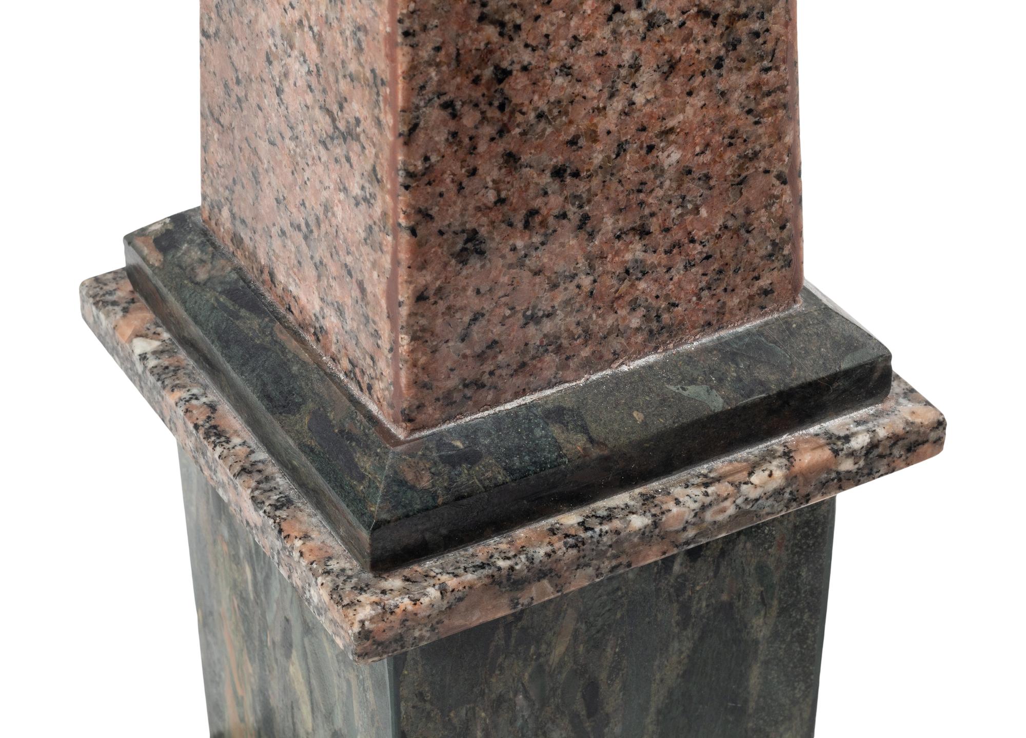 A Pair of Marble and Granite Obelisks