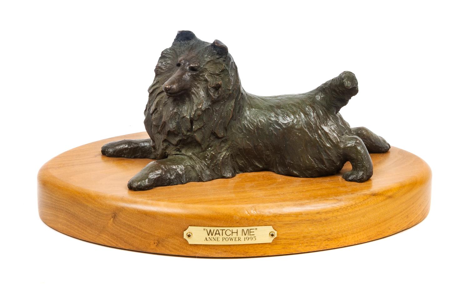 A Bronze Shetland Sheepdog Width of base 11 1/2 inches. — ANNE POWER (20th Century)