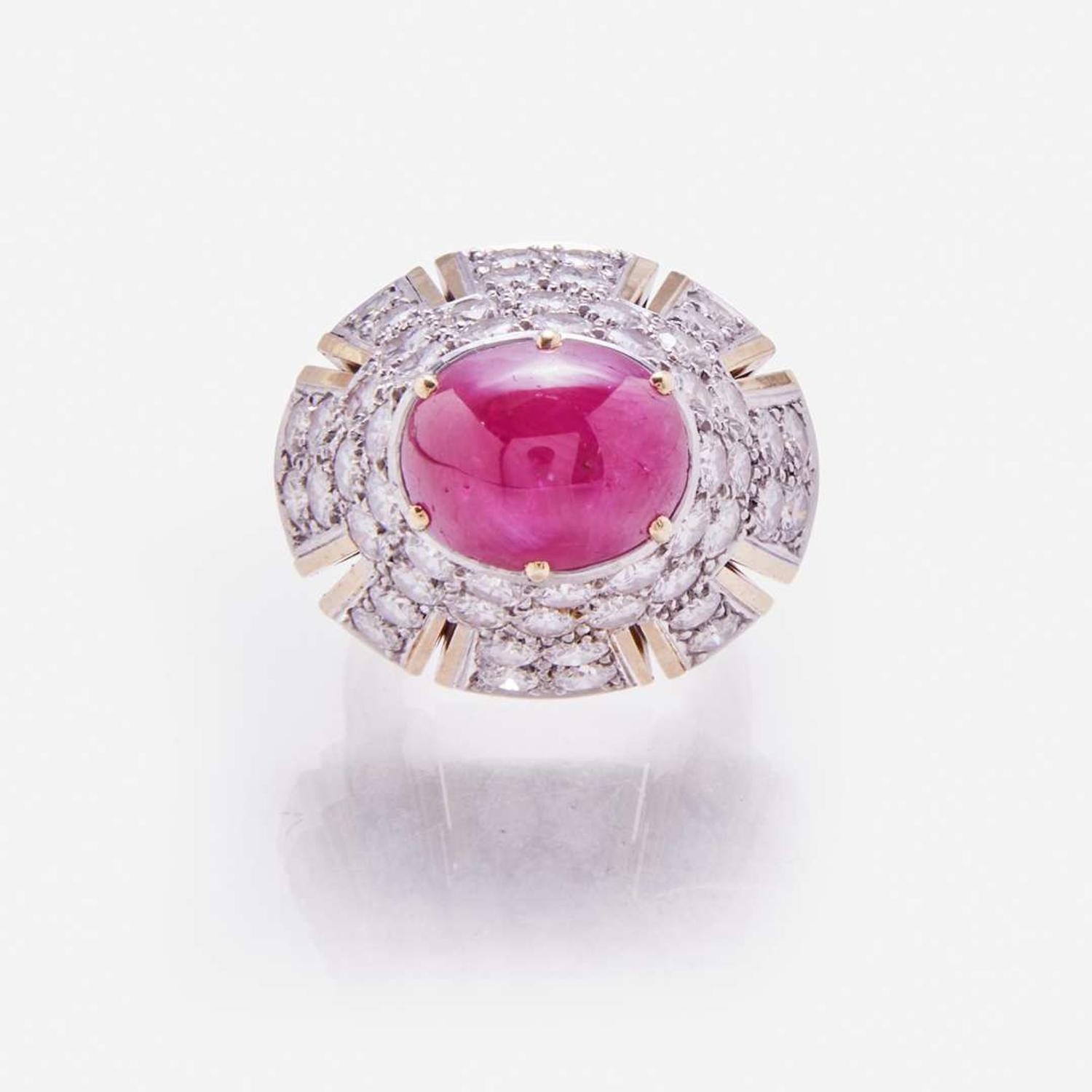 A 14K Gold, Ruby, and Diamond Ring