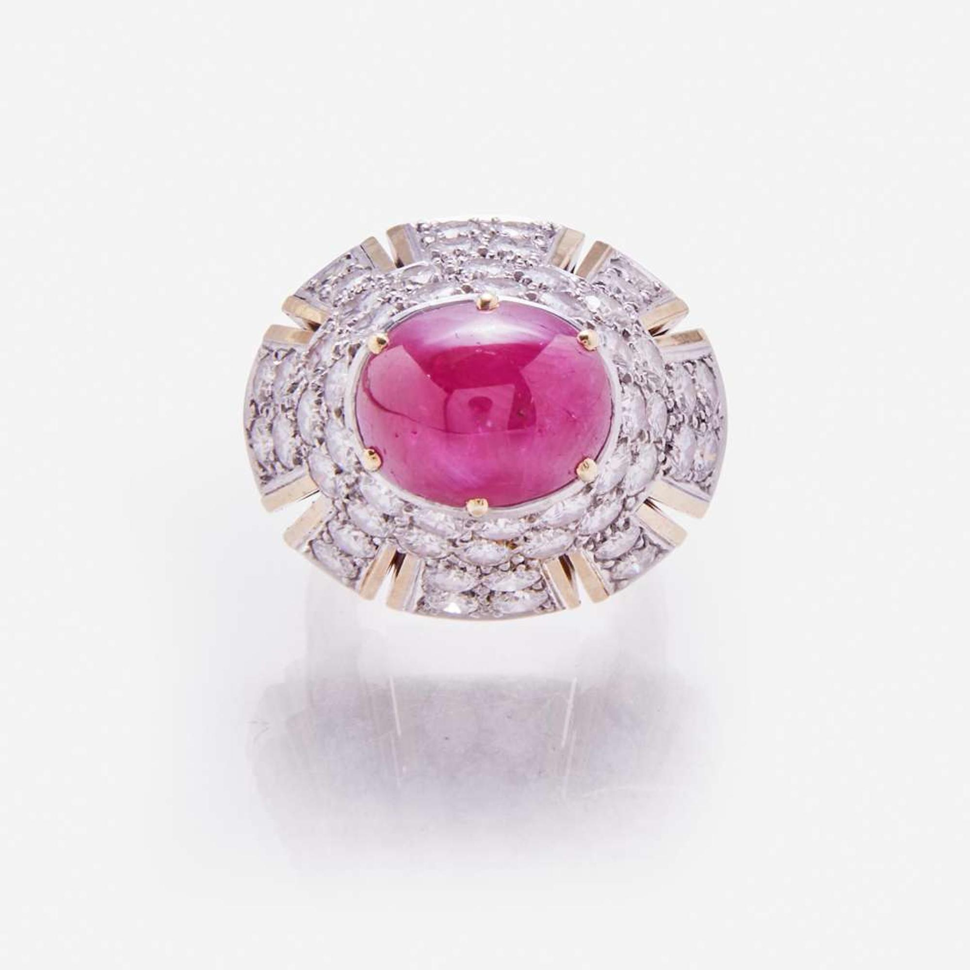 A 14K Gold, Ruby, and Diamond Ring
