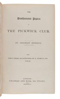 DICKENS, Charles (1812-1870). The Posthumous Papers of the Pickwick Club . London: Chapman and Hall, 1837. [ Bound with :] PAILTHORPE, Frederick W. 24 Illustrations to the “Pickwick Club.” London: Robson and Kerslake, 1882.