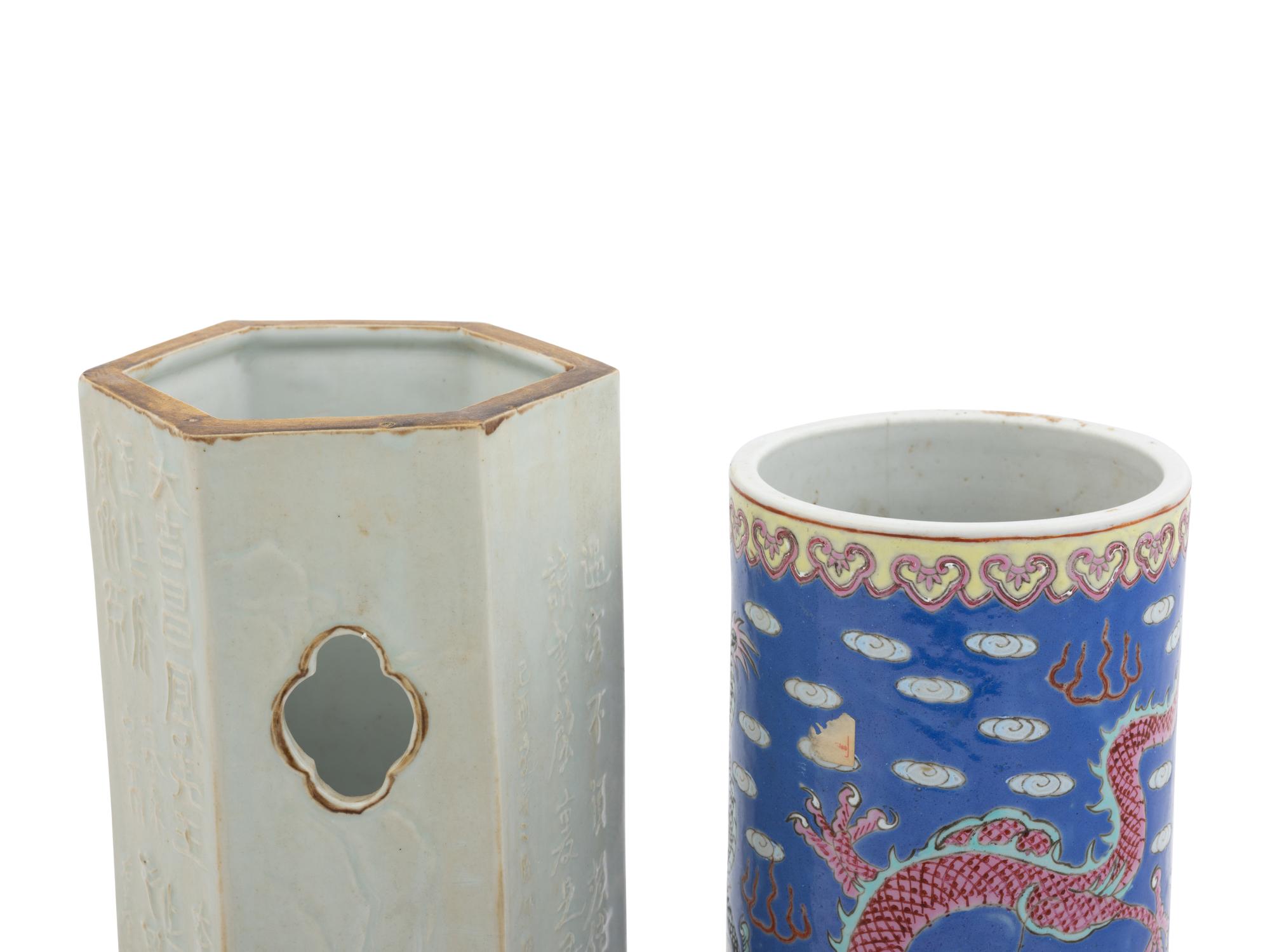 Two Chinese Porcelain Hat Holders