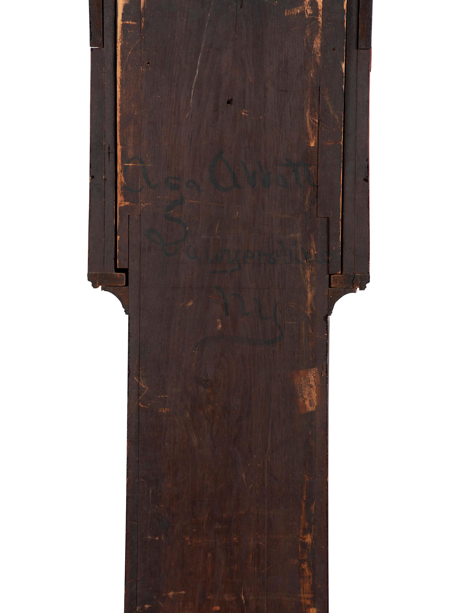 A Federal Painted Pine Wooden Works Tall Case Clock