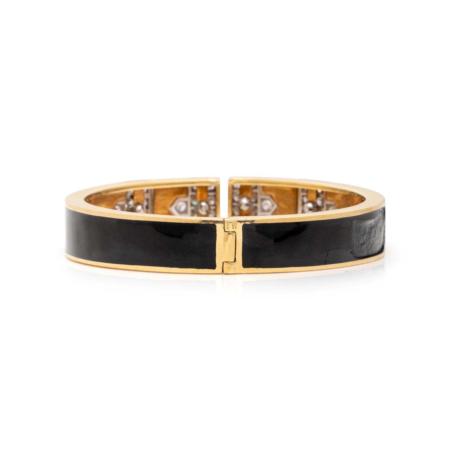 DAVID WEBB, BLACK ENAMEL AND DIAMOND 'LANE' BRACELET