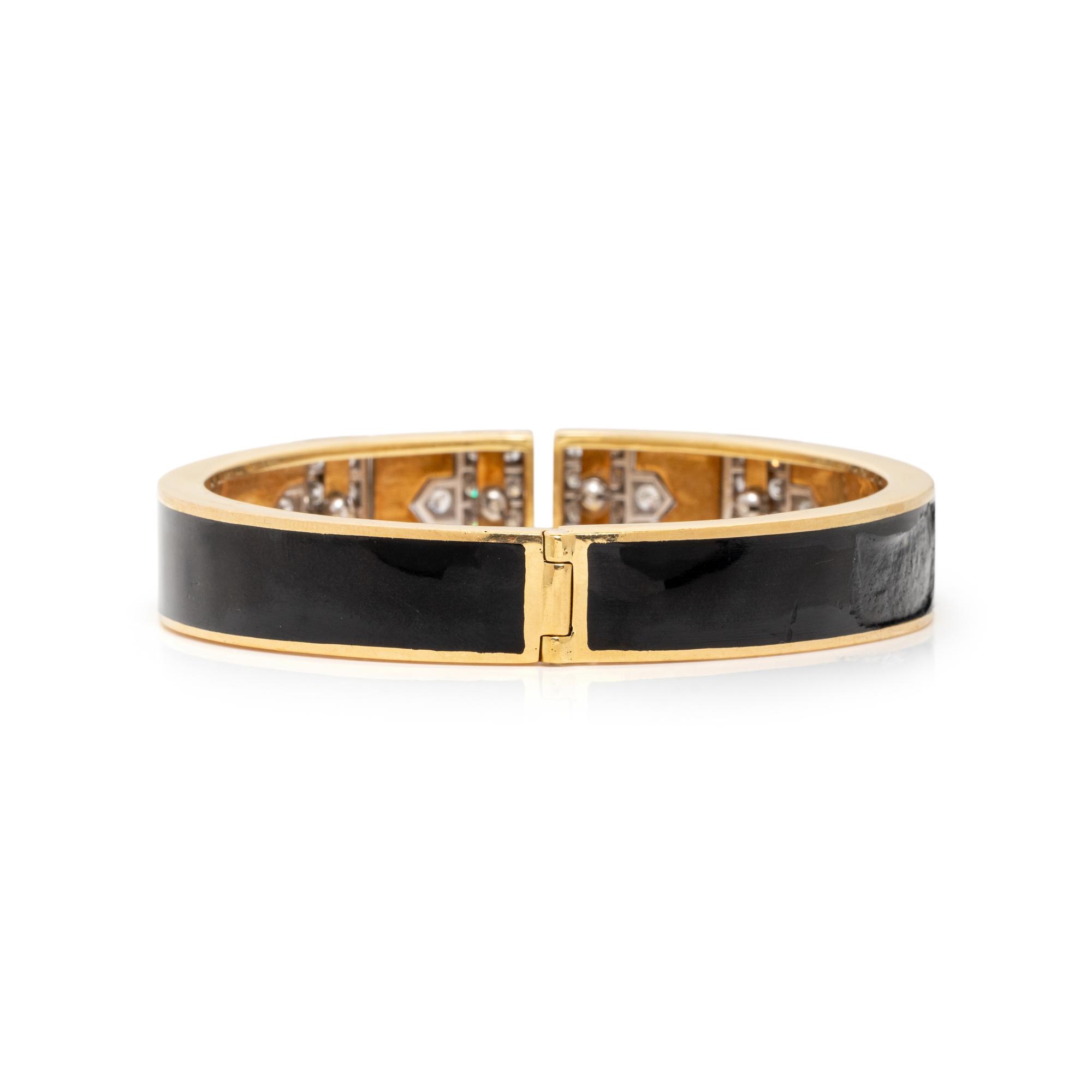 DAVID WEBB, BLACK ENAMEL AND DIAMOND 'LANE' BRACELET