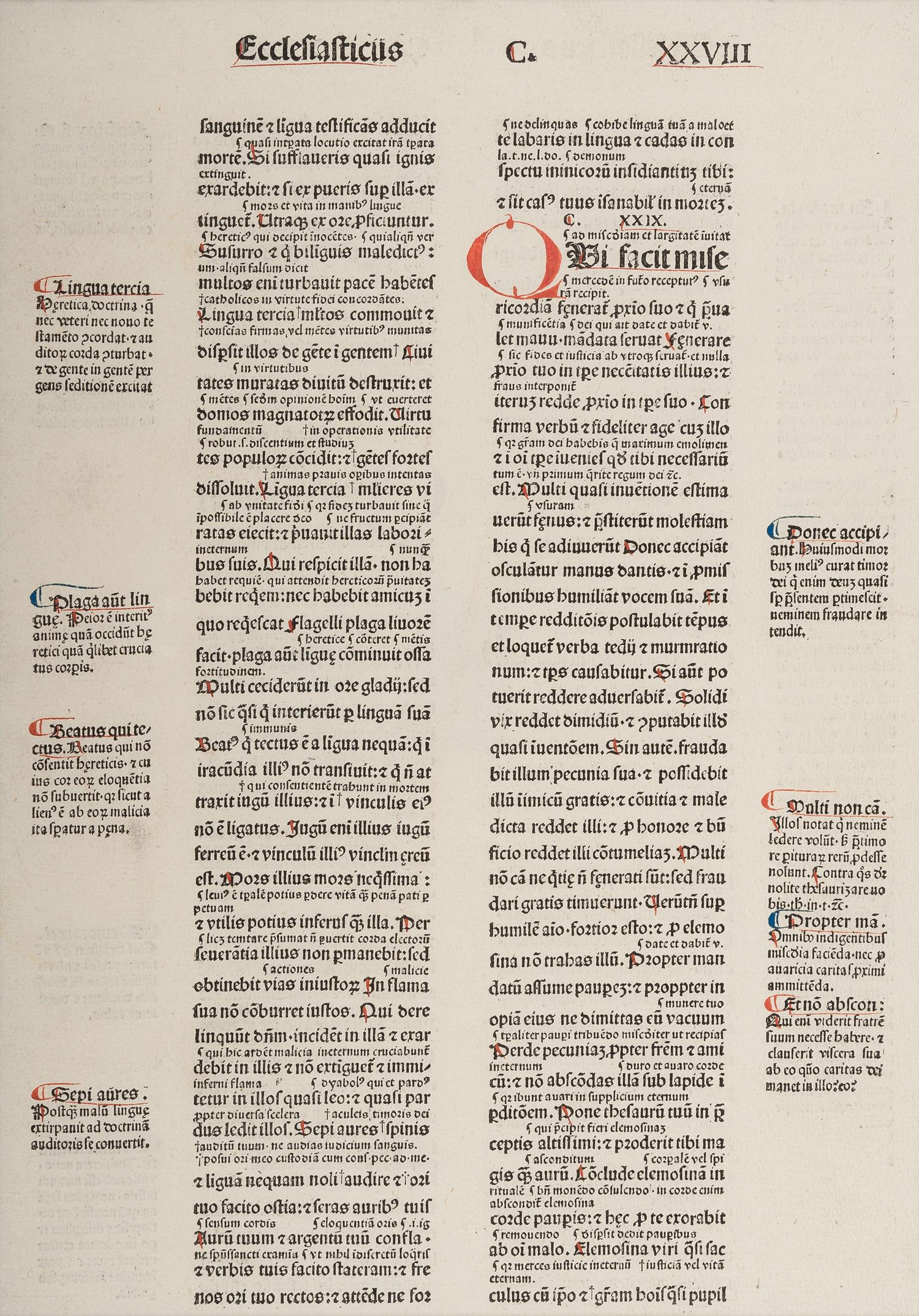 [BIBLE LEAVES - LATIN]. A group of 5 Bible leaves in Latin, comprising: