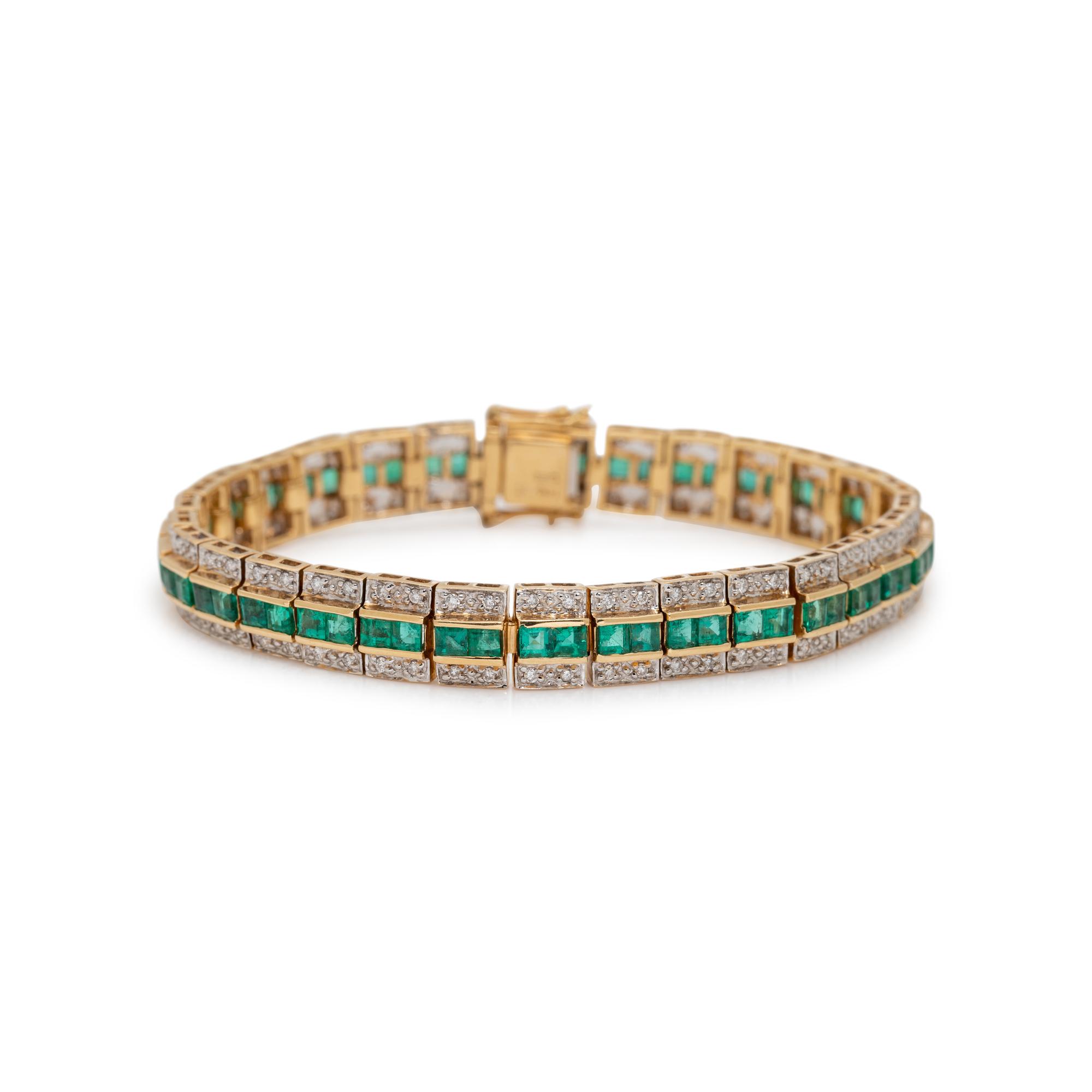 SYNTHETIC EMERALD AND DIAMOND BRACELET