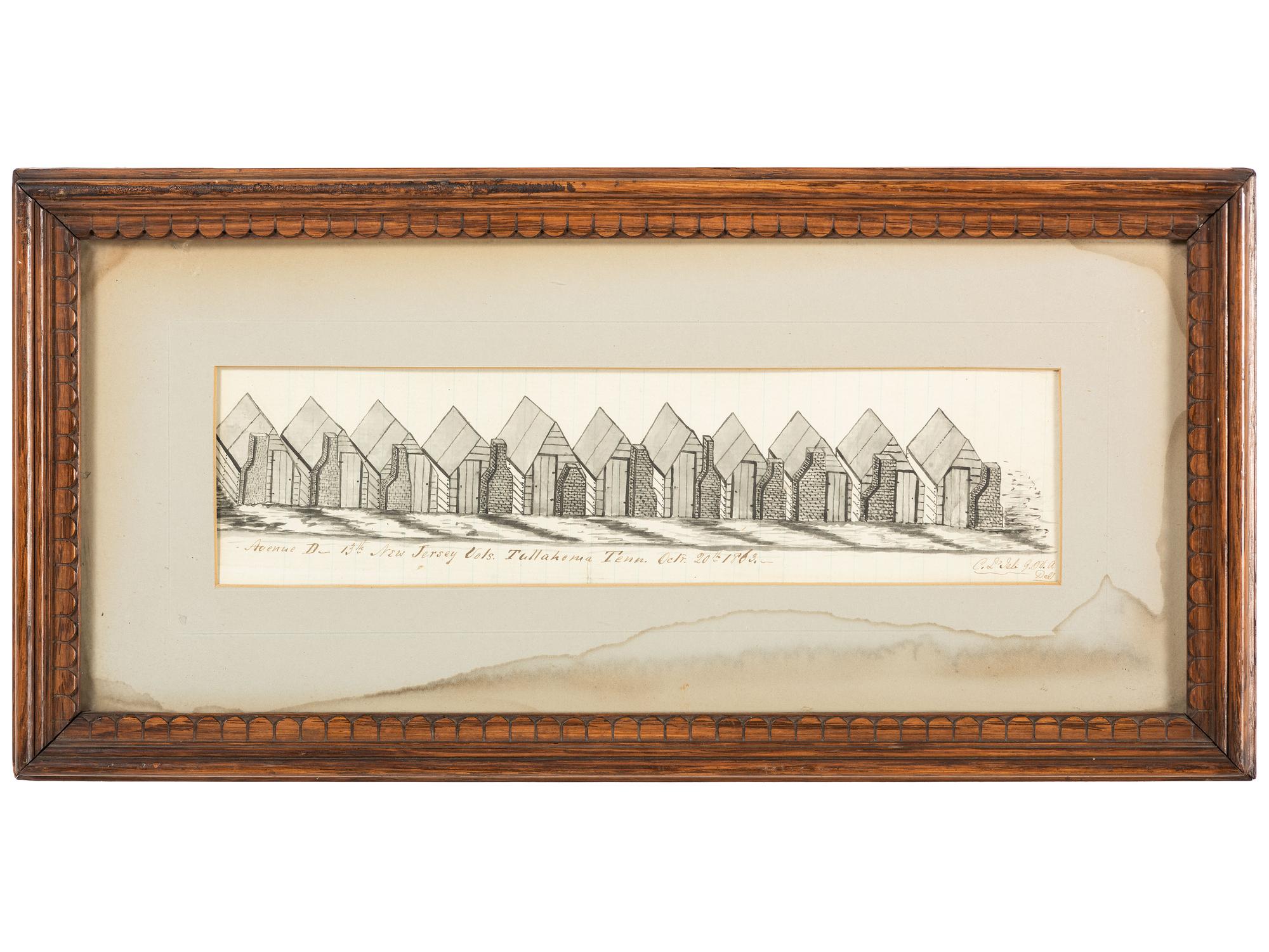 [CIVIL WAR]. Avenue D - 13th New Jersey Vols. Tullahoma Tenn. Oct. 20th 1863. Civil War sketch by Corporal Charles Lelsle, 9th Ohio Light Artillery.