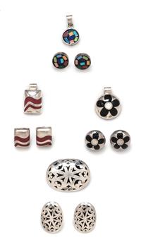 A Collection of Sterling Silver and Hardstone Demi-Parures, Taxco, 54.10 dwts.