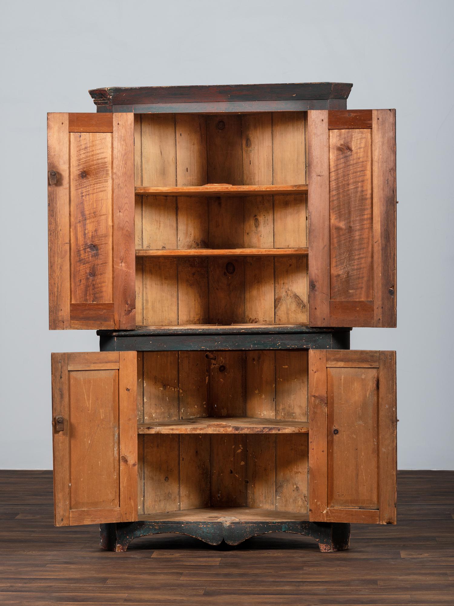 A Country Grain Painted Pine Corner Cupboard