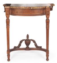 A Louis XVI Style Carved Console Table Height 33 x width 34 1/2 x depth 21 1/4 inches. — 19TH/20TH CENTURY