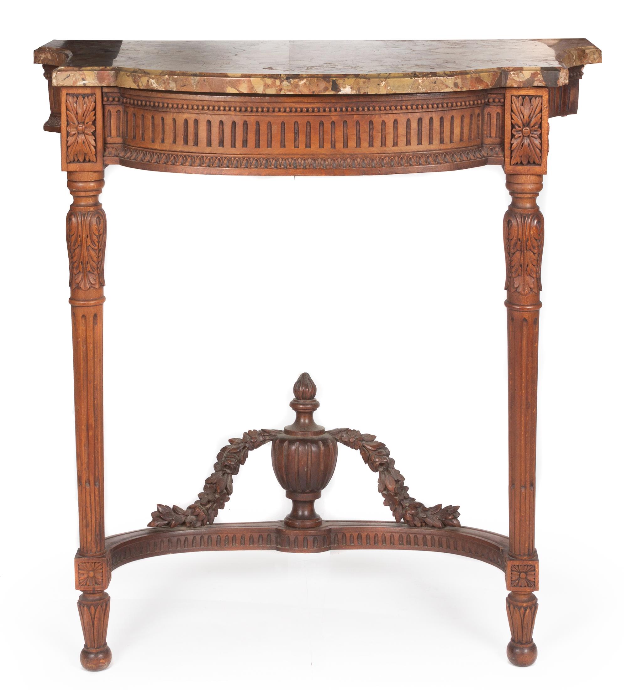 A Louis XVI Style Carved Console Table Height 33 x width 34 1/2 x depth 21 1/4 inches. — 19TH/20TH CENTURY