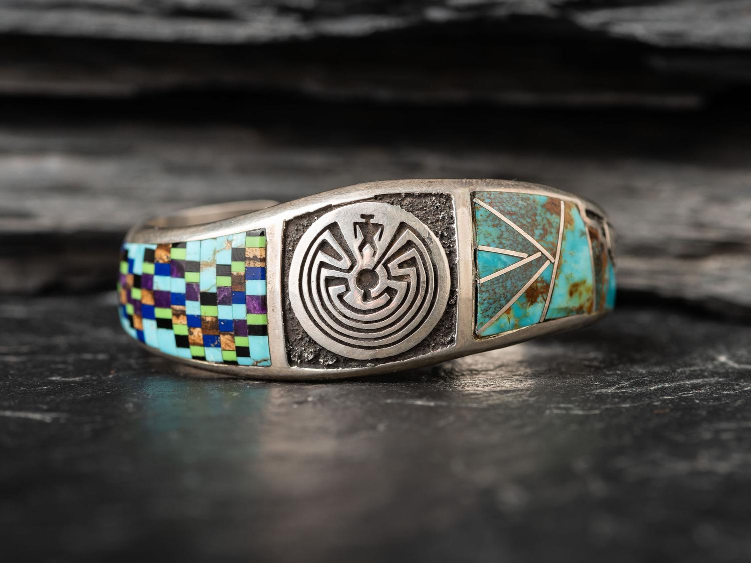 Sterling Silver Man-in-the-Maize Cuff Bracelet, with Inlay