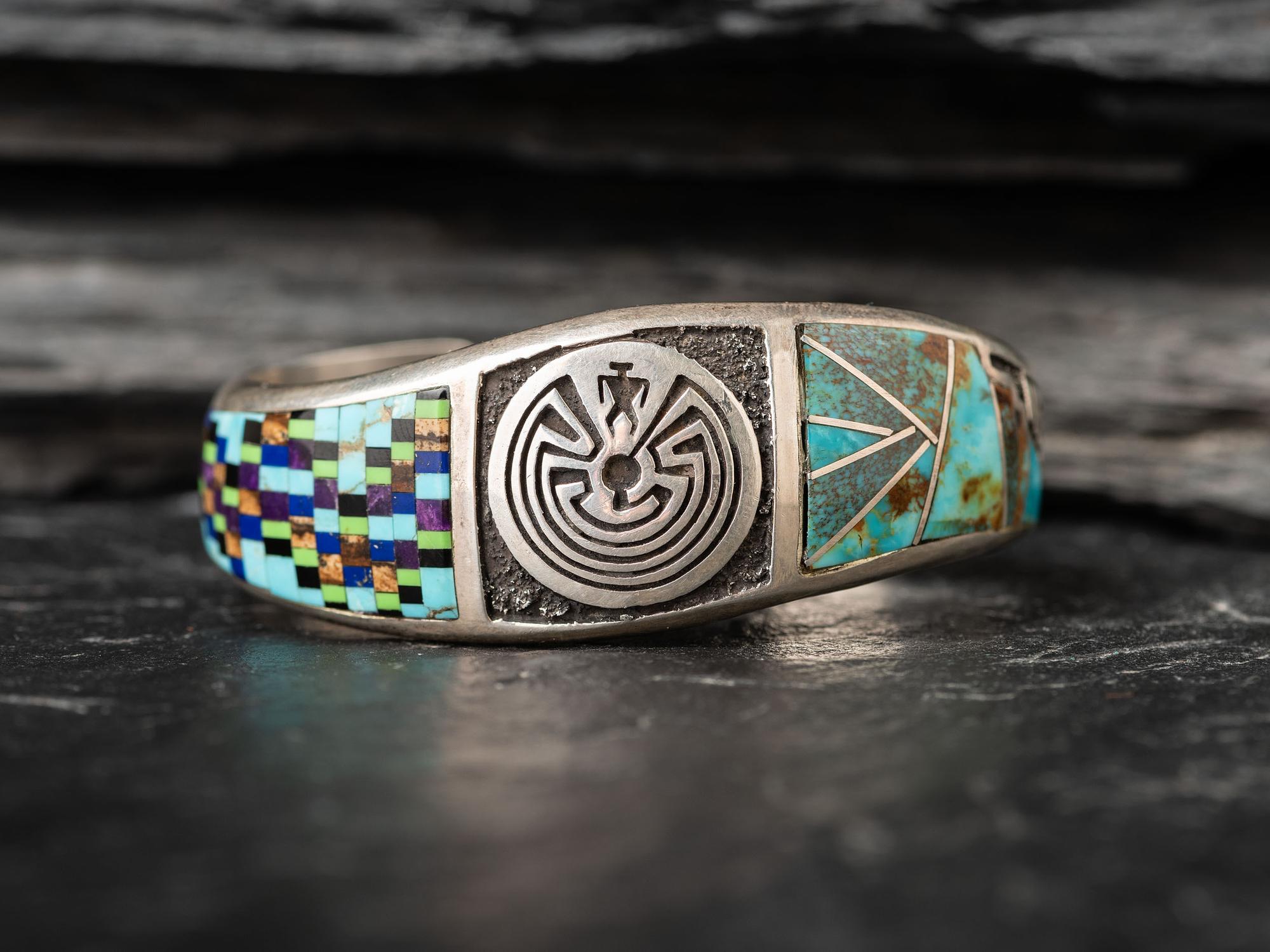 Sterling Silver Man-in-the-Maize Cuff Bracelet, with Inlay