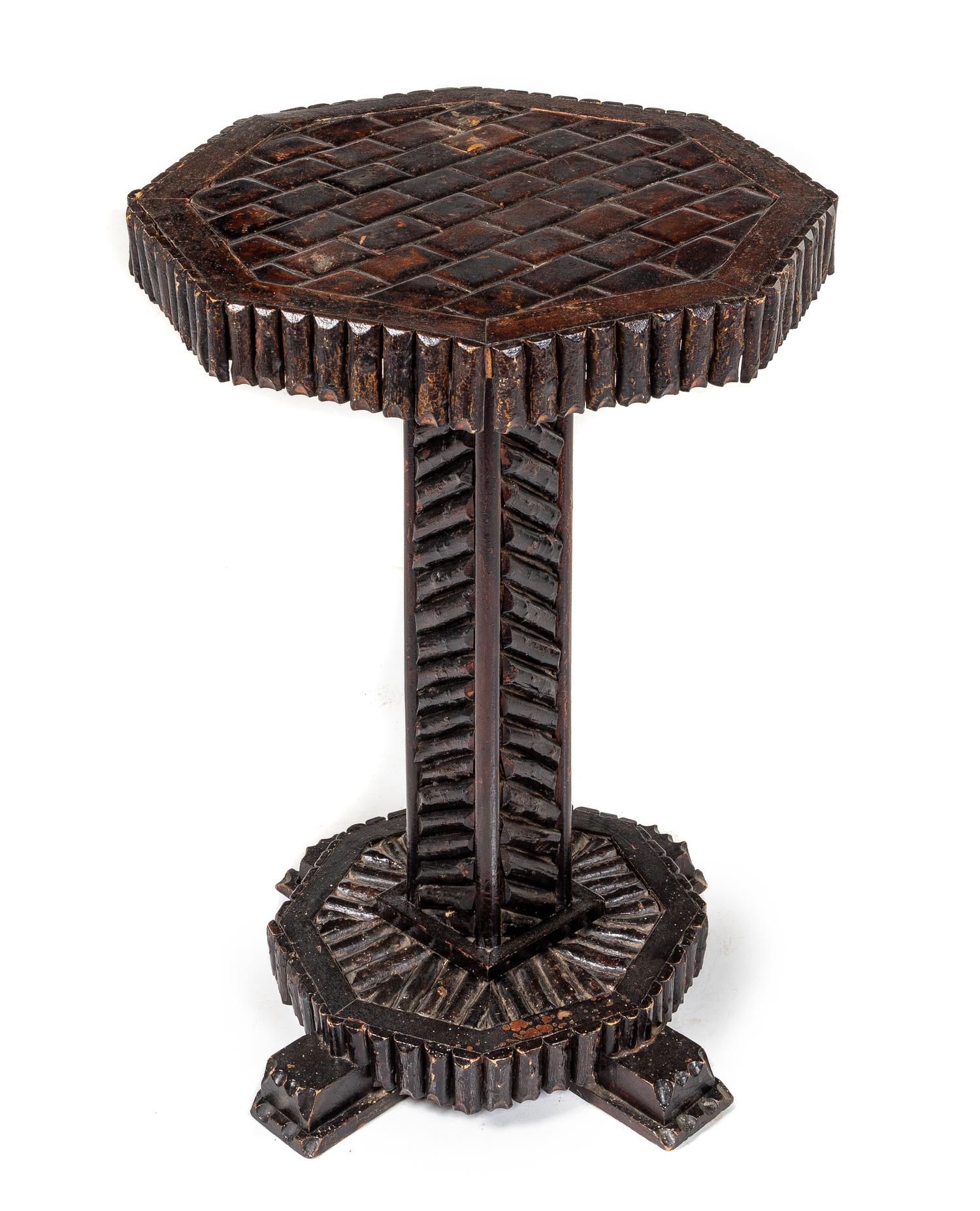 A Tramp Art Side Table Height 28 x width 21 inches. — EARLY 20TH CENTURY