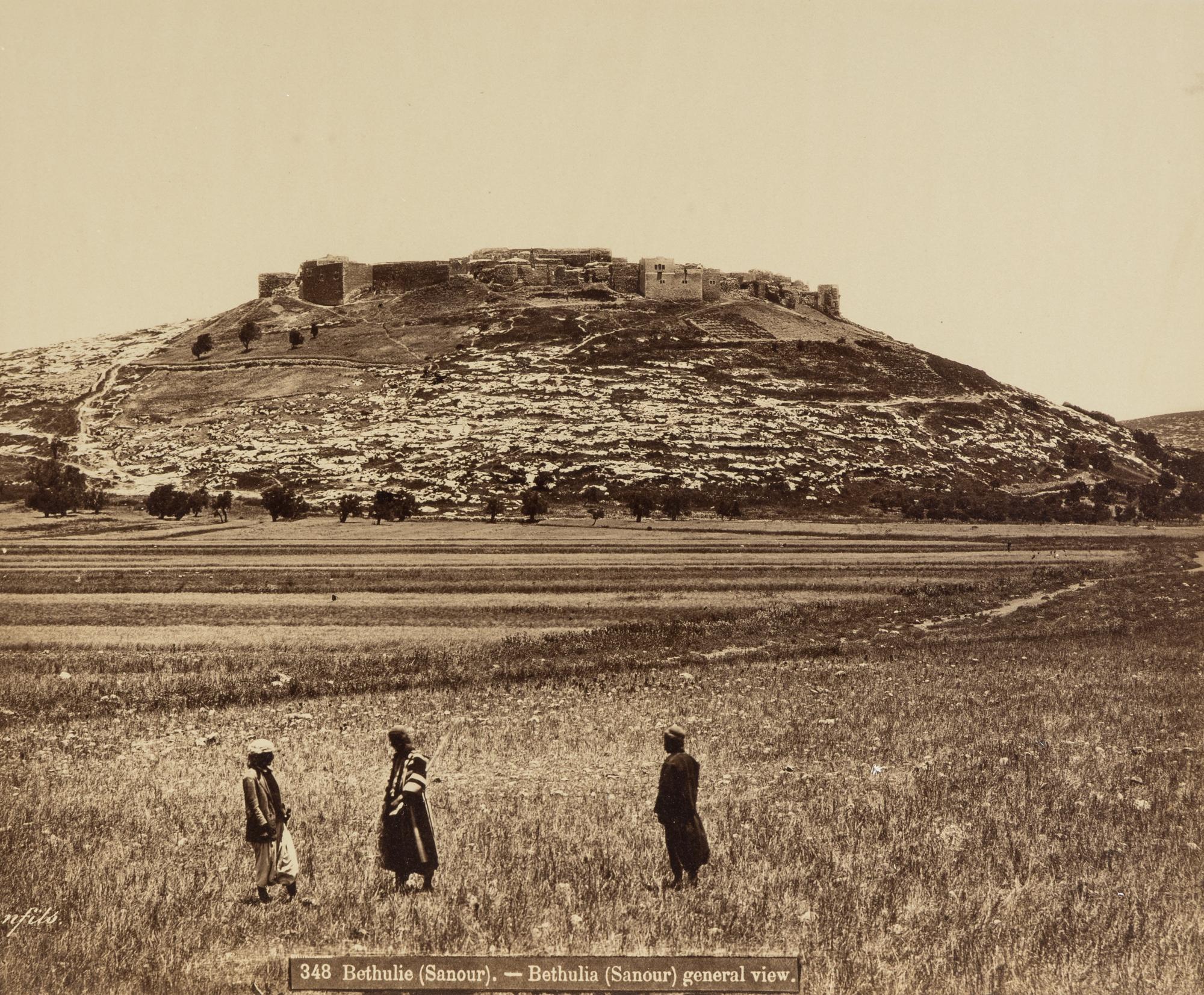 Félix Bonfils (1831-1885) Bethulie (Sanour) - general view; and Djissar-el-Kardeli, sur le Litani