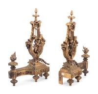 A Pair of Louis XVI Style Gilt Metal Chenets