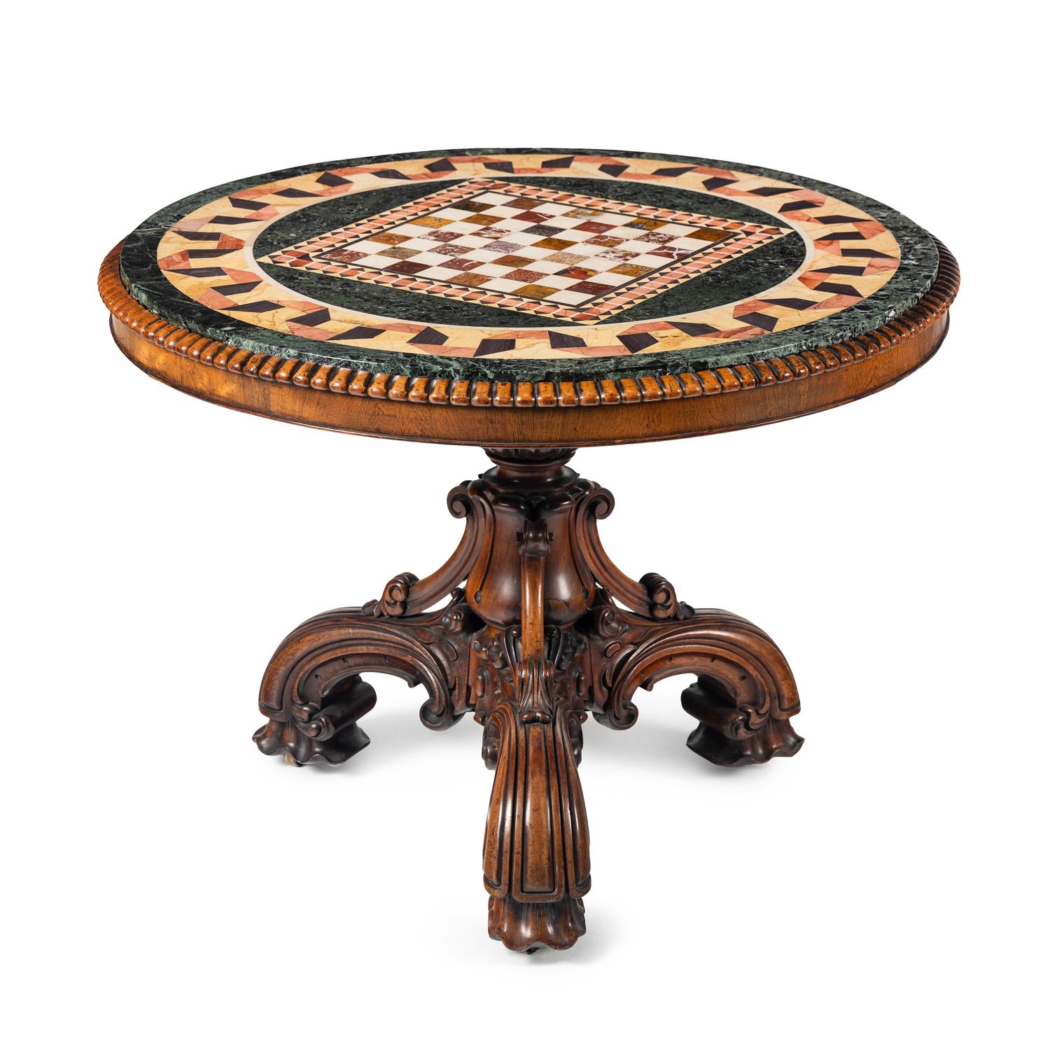 A Late William IV Carved Walnut and Specimen Marble Center Table