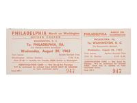 [CIVIL RIGHTS]. March on Washington unused round-trip bus ticket from Philadelphia to Washington, DC. 28 August 1963.