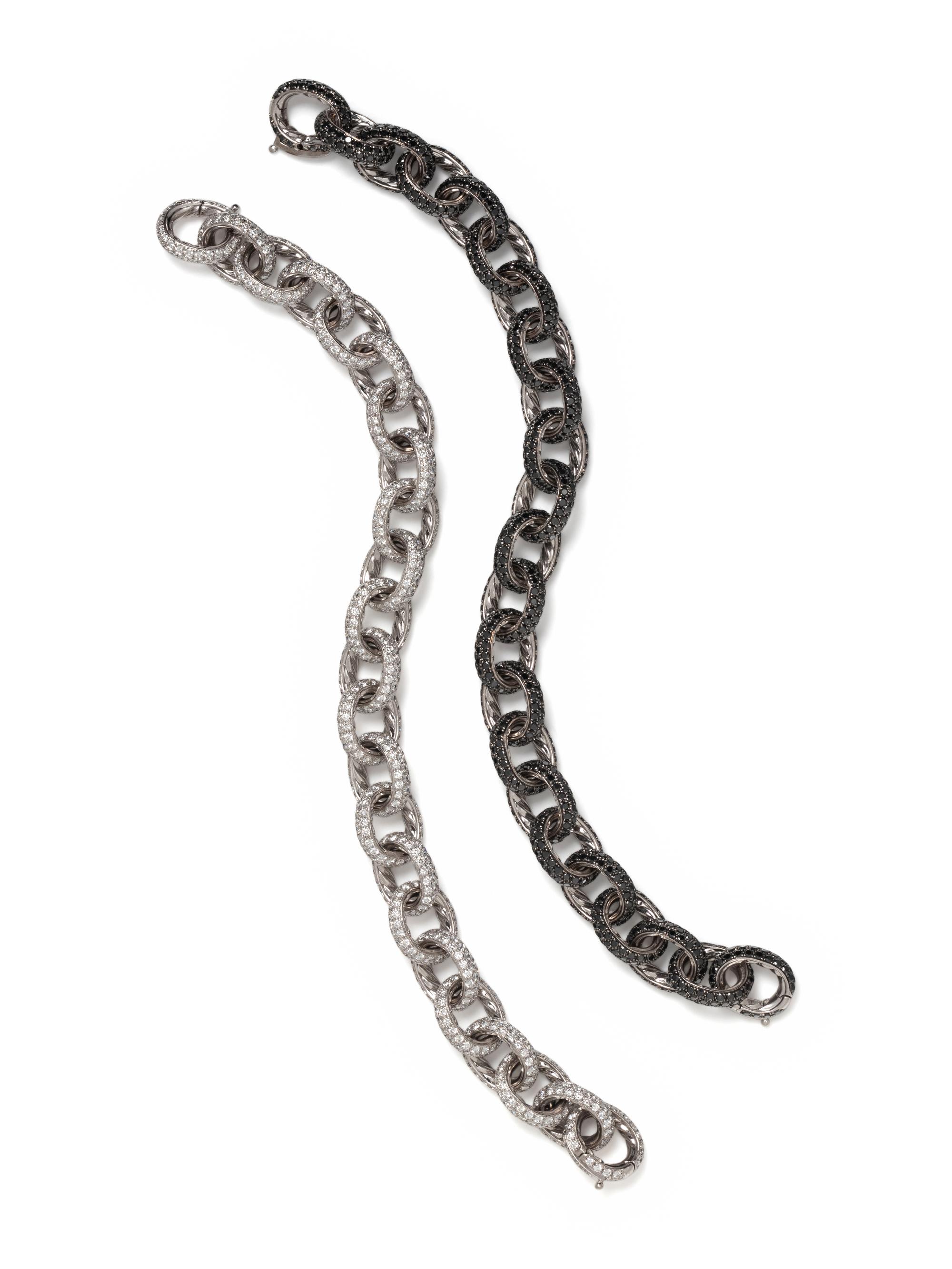 DAVID YURMAN, PAIR OF WHITE AND BLACK DIAMOND CONVERTIBLE BRACELETS/NECKLACE