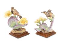 A Pair of Royal Worcester Dorothy Doughty Porcelain Cactus Wren and Prickly Pear Groups
