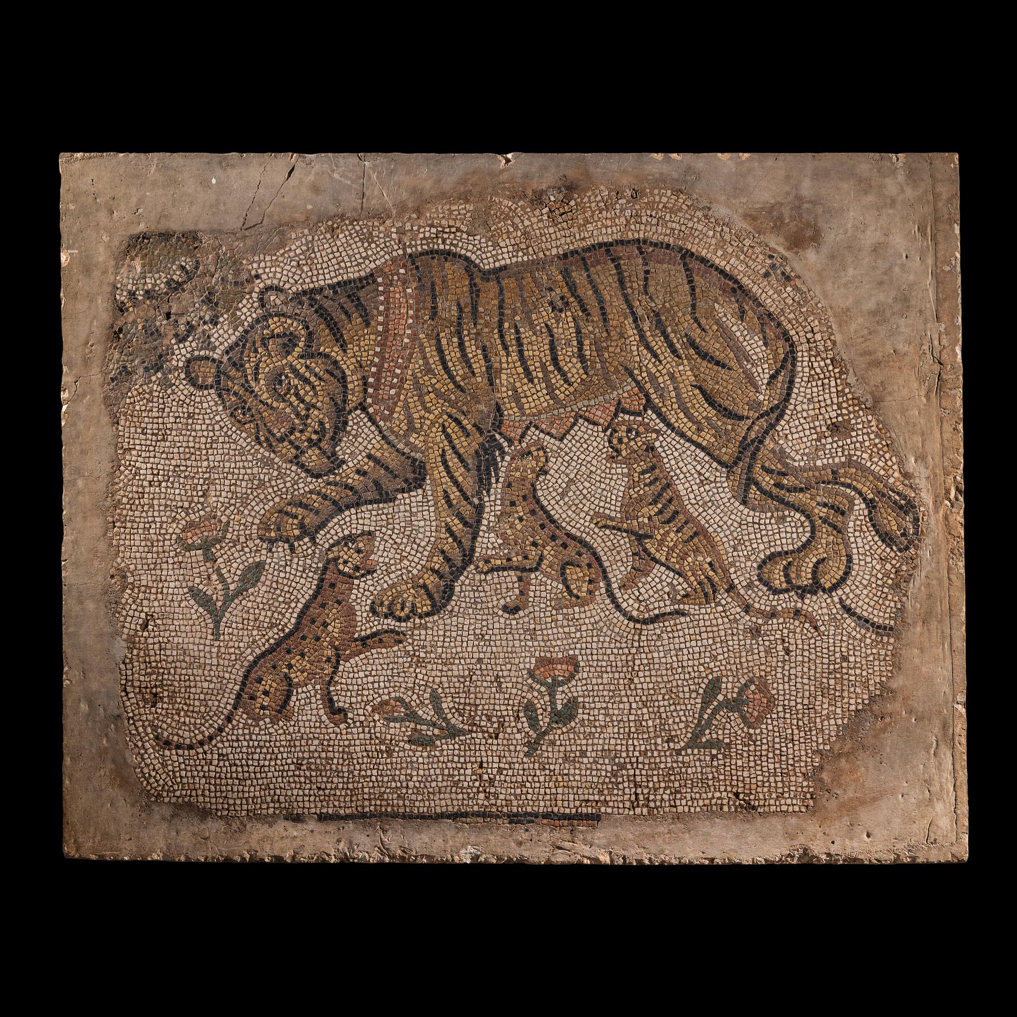 A Late Roman Mosaic Panel of a Tigress with Cubs