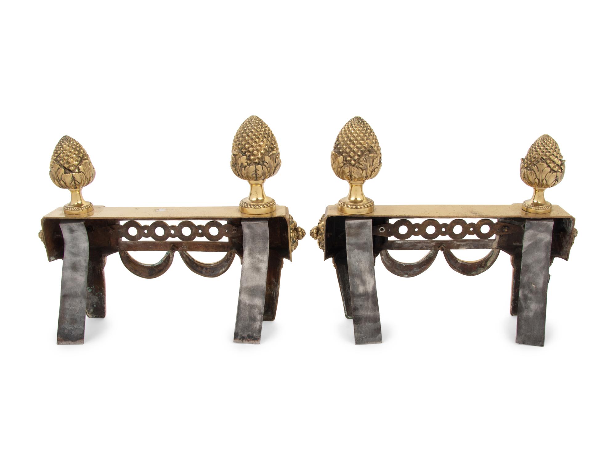 A Pair of Empire Style Brass Chenets
