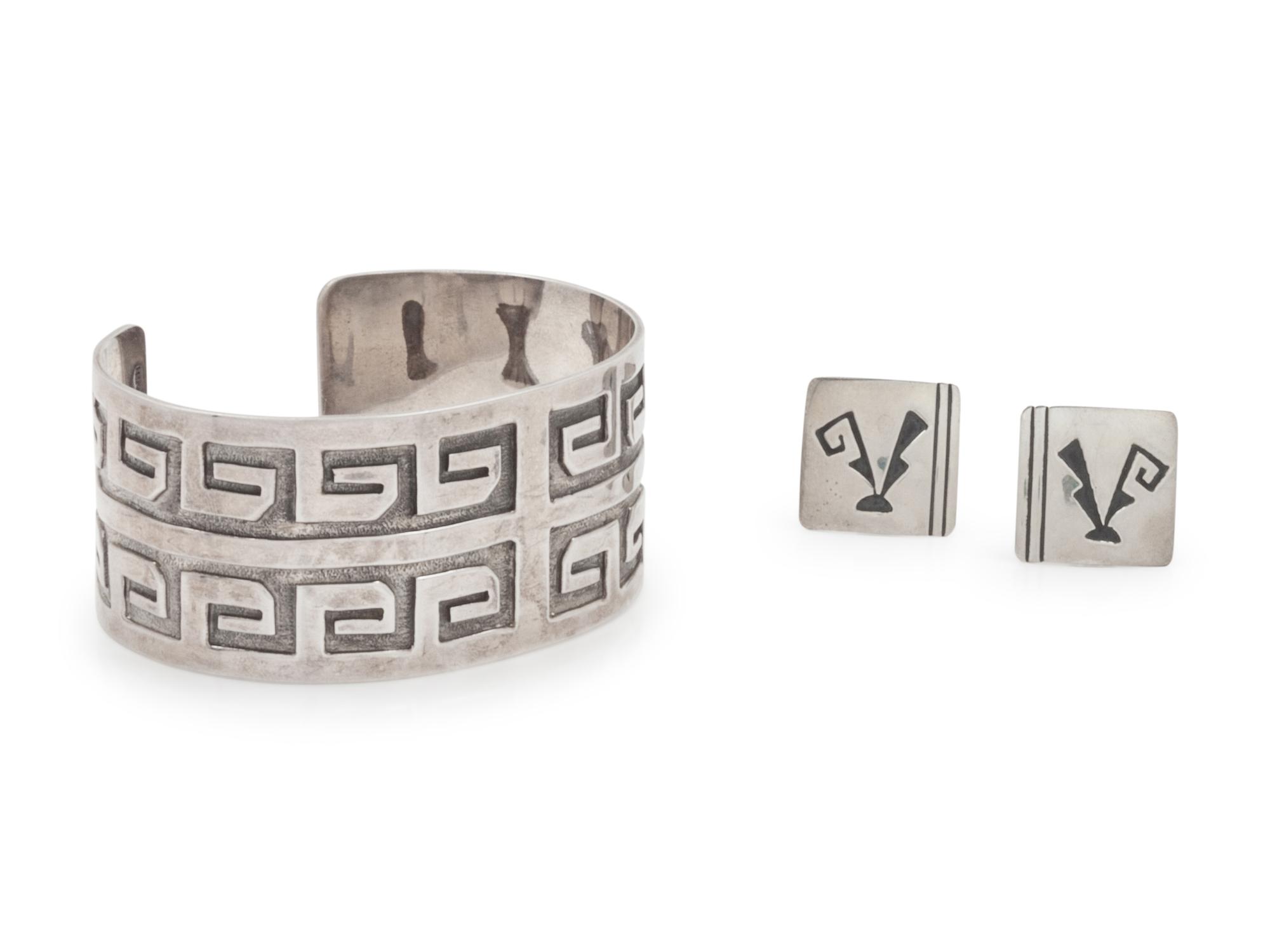 Southwestern Silver Overlay Bracelet and Earrings