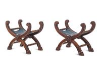 A Pair of Baroque Style Carved Walnut Stools