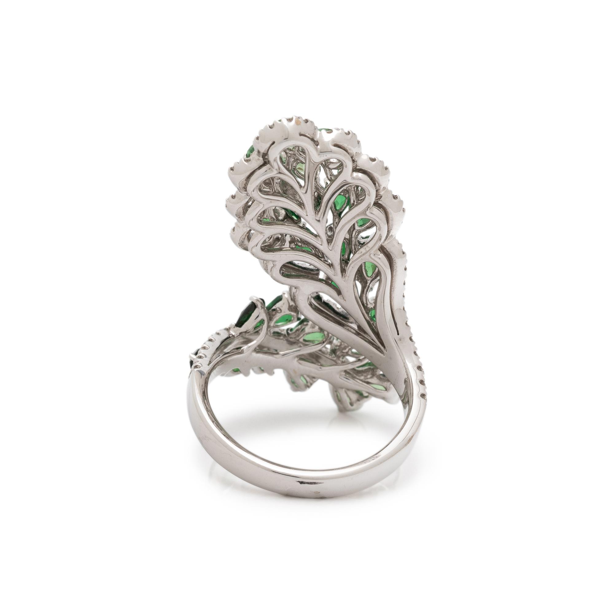 SALAVETTI, TSAVORITE GARNET, DIAMOND, AND WHITE GOLD RING