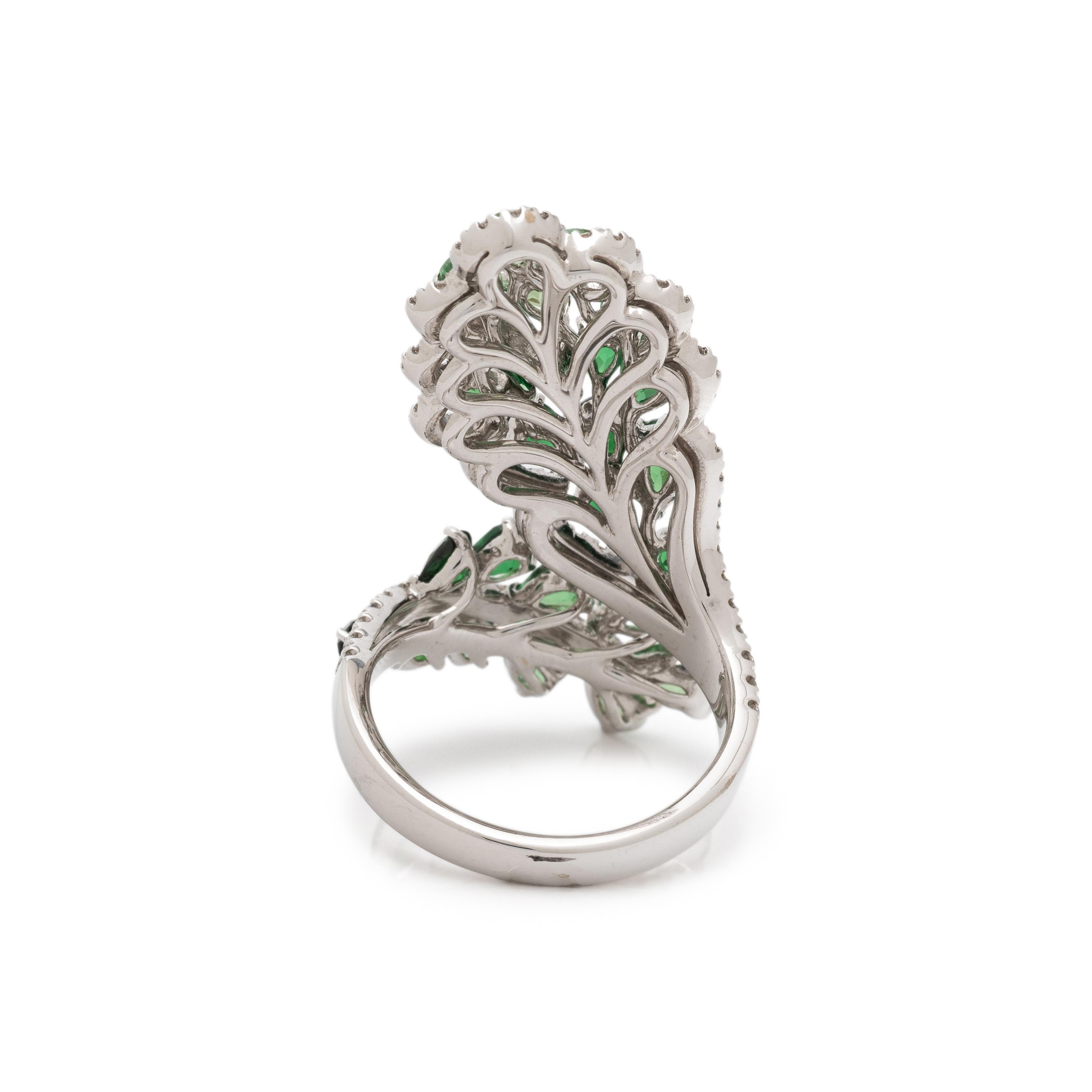 SALAVETTI, TSAVORITE GARNET, DIAMOND, AND WHITE GOLD RING