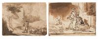 Circle of Rembrandt van Rijn, (Dutch, 1606-1669), Joseph Interpreting the Dreams of his Fellow Prisoners and Moses and the Burning Bush