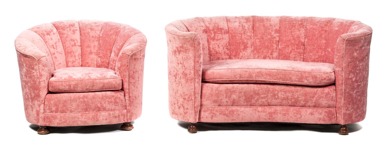 A French Art Deco Two-Piece Salon Suite Height of settee 31 1/2 x length 60 x depth 34 inches.