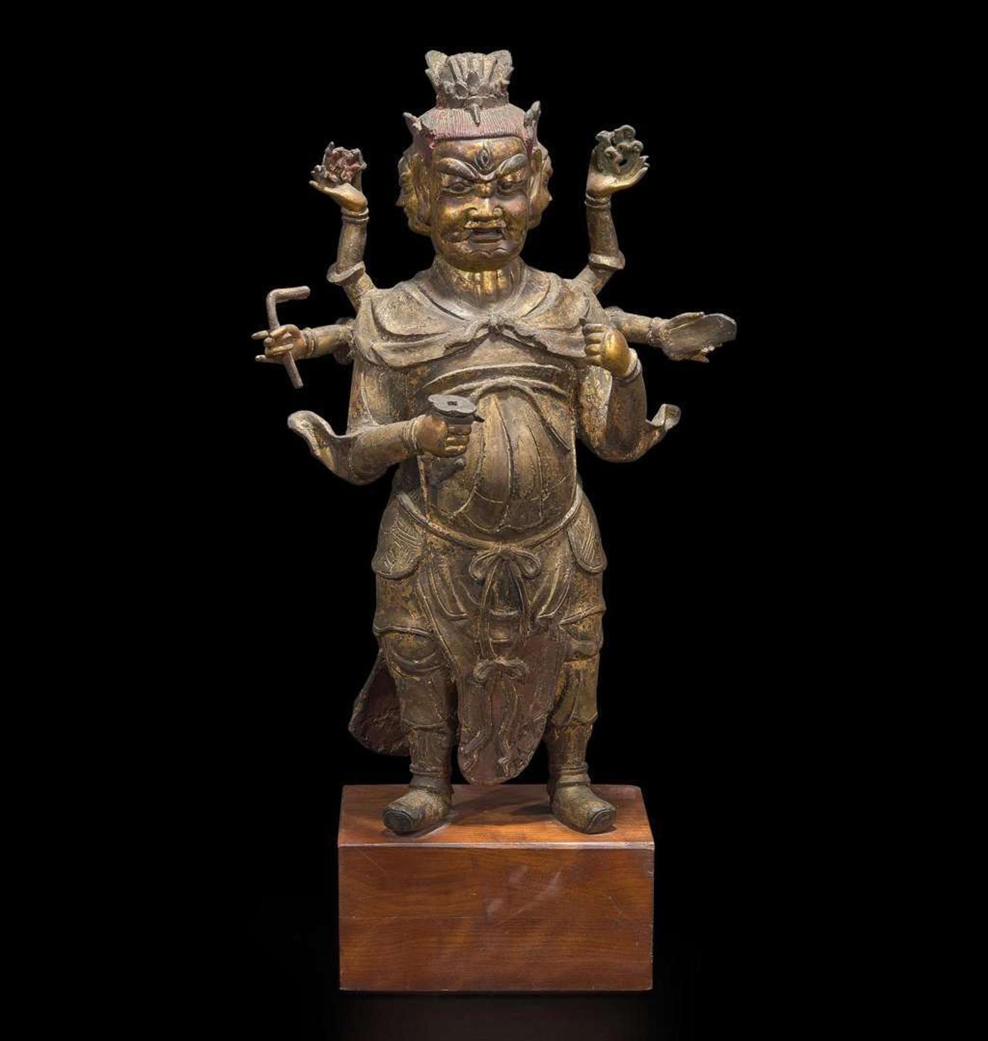 A large Chinese gilt-lacquered bronze figure of Tianyou Yuangshuai 铜漆金天猷元帅塑像 Ming dynasty ?