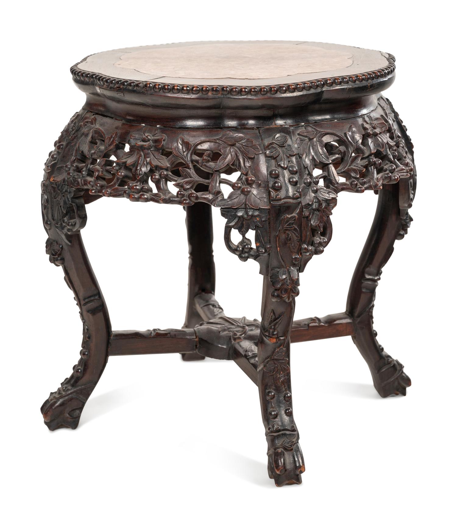 Two Chinese Export Marble Inset Rosewood Furniture