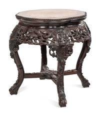 Two Chinese Export Marble Inset Rosewood Furniture