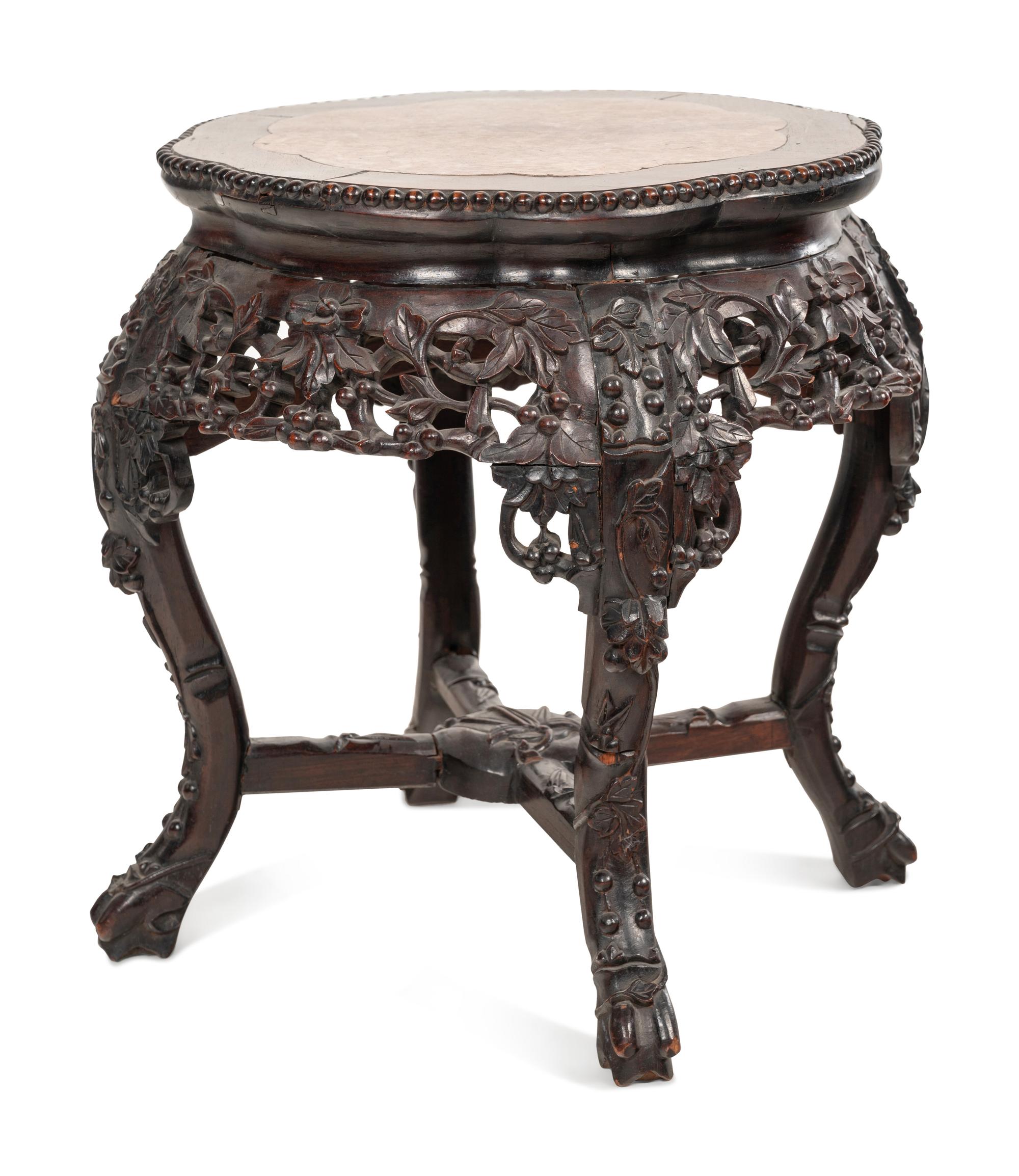 Two Chinese Export Marble Inset Rosewood Furniture