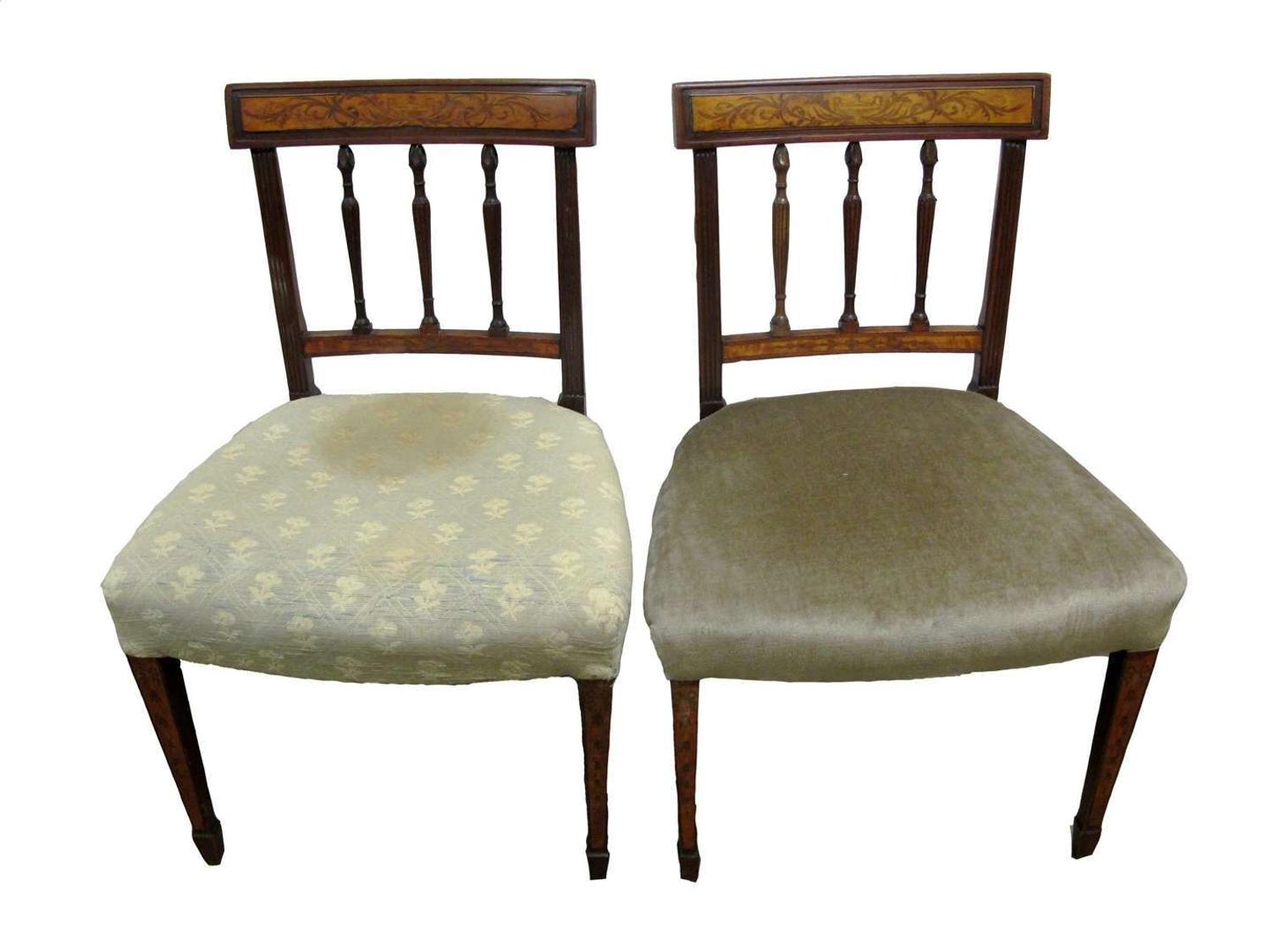 Pair of Regency mahogany and marquetry side chairs 19th century