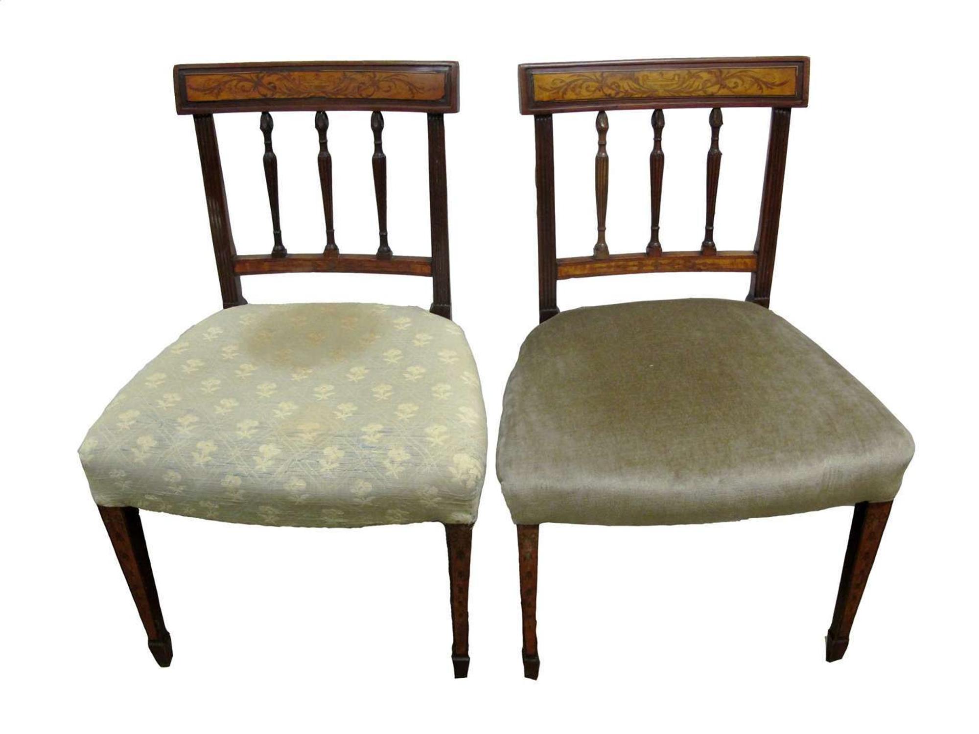 Pair of Regency mahogany and marquetry side chairs 19th century