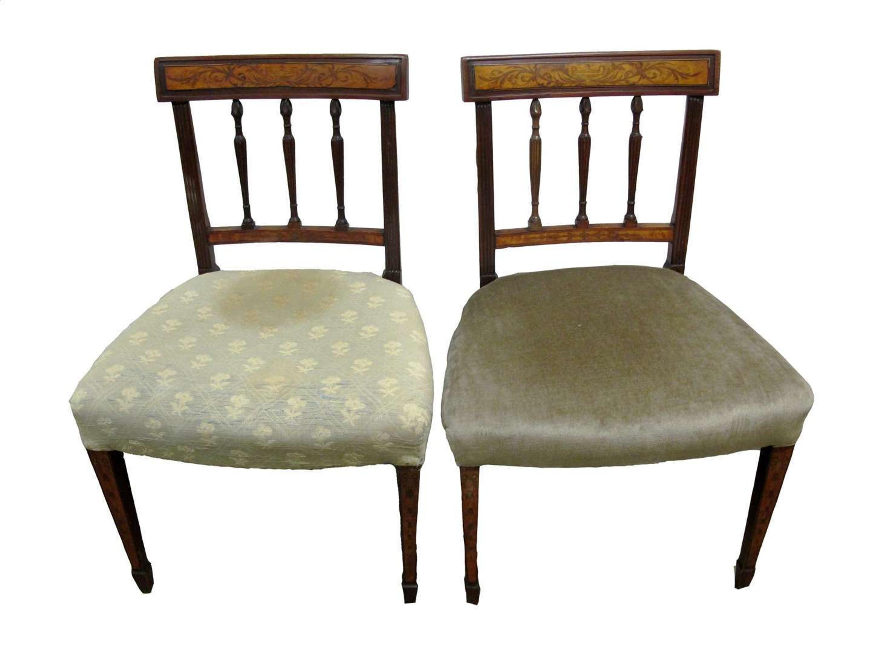 Pair of Regency mahogany and marquetry side chairs 19th century