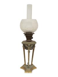 A French Gilt Bronze and Tôle Cassolette Mounted as a Lamp with a Frosted Glass Shade